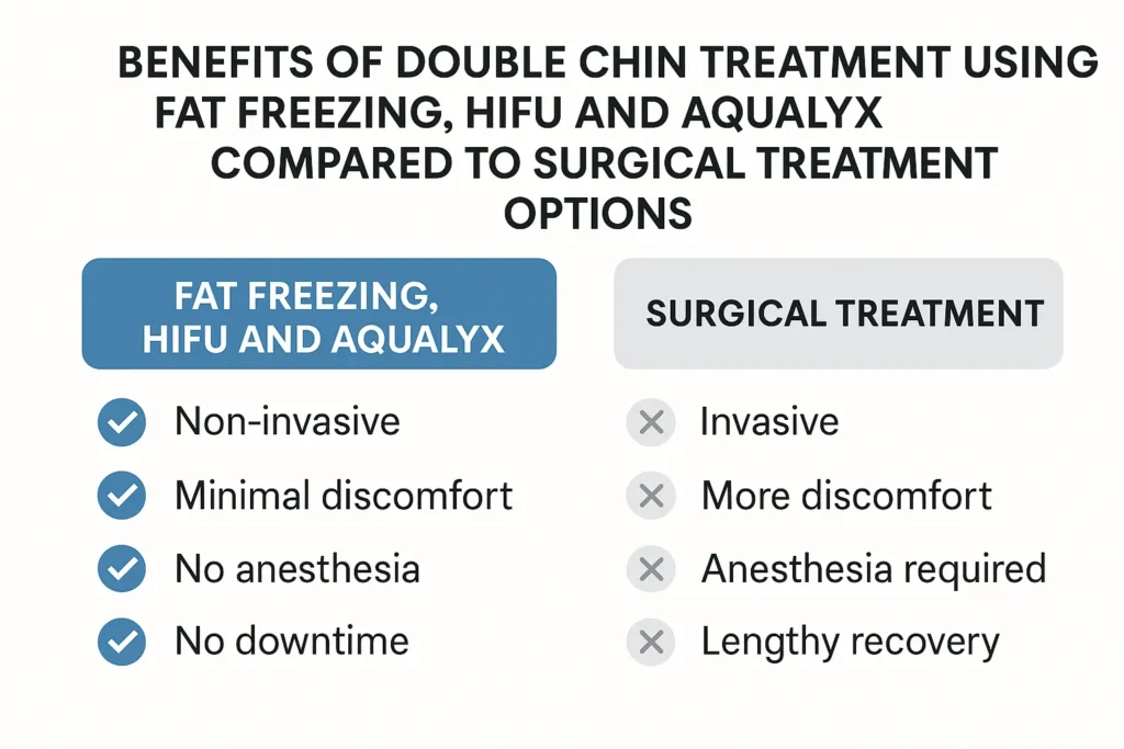 Graphic about the benefits of double chin treatment Leominster - from LA LIPO