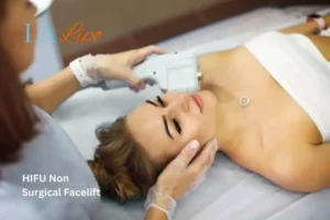 Woman having Hi-Fu to reduce wrinkles Leominster.