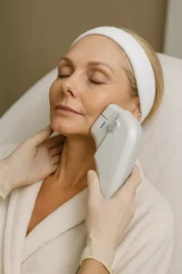 Woman receiving HIFU non surgical facelift treatment Leominster