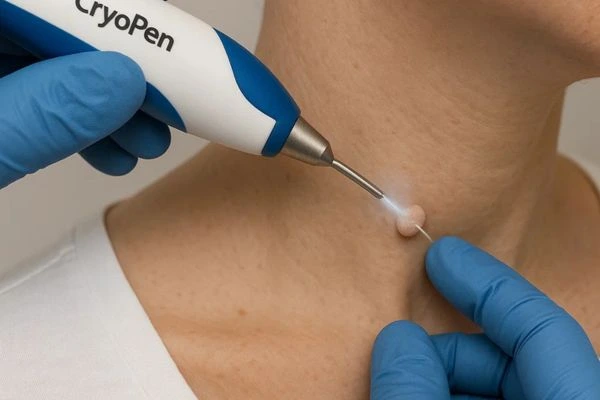 Person receiving Cryotherapy skin tag removal Leominster